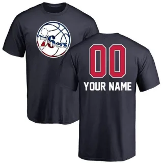 Men's Philadelphia 76ers Custom Navy Name and Number Banner Wave T-Shirt