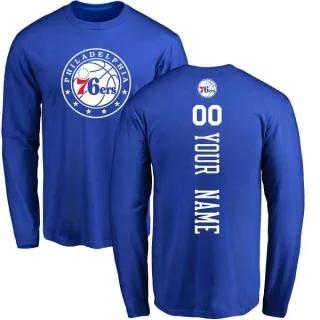 Men's Philadelphia 76ers Custom Royal Backer Long Sleeve T-Shirt
