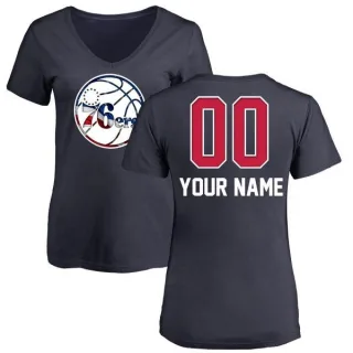 Women's Philadelphia 76ers Custom Navy Name and Number Banner Wave V-Neck T-Shirt