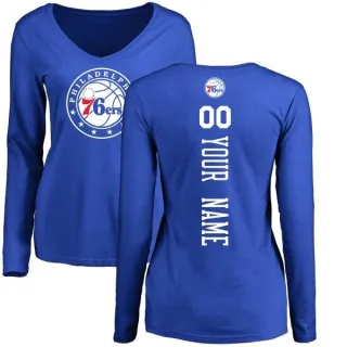 Women's Philadelphia 76ers Custom Royal Backer Long Sleeve T-Shirt